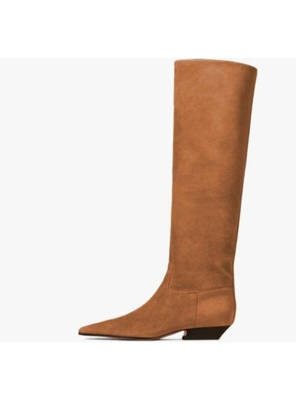 Brown Suede Square Toe Knee High Boot Wide Calf Low Chunky Heels Long Boot